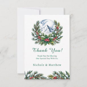 Winter Snowy Pine Wreath Wedding  Thank You Card