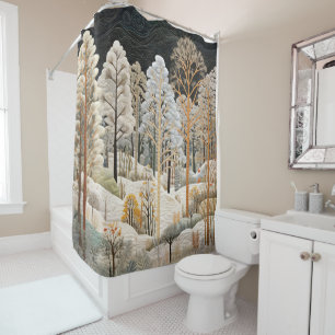 Winter Snowy Quilt Shower Curtain