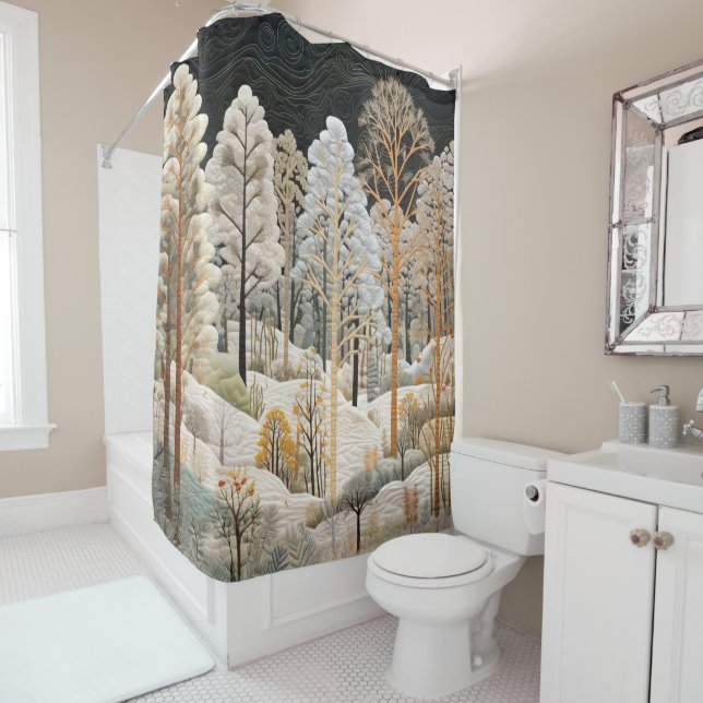 Winter Snowy Quilt Shower Curtain (In Situ)