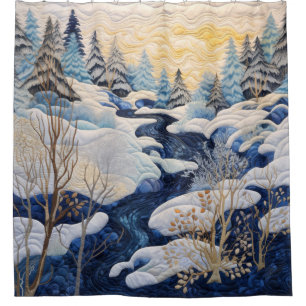 Winter Snowy Quilt Shower Curtain