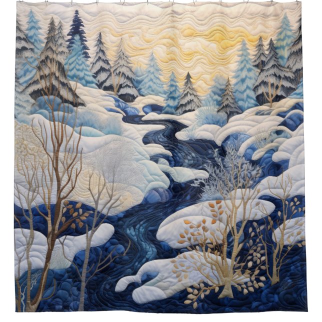 Winter Snowy Quilt Shower Curtain (Front)