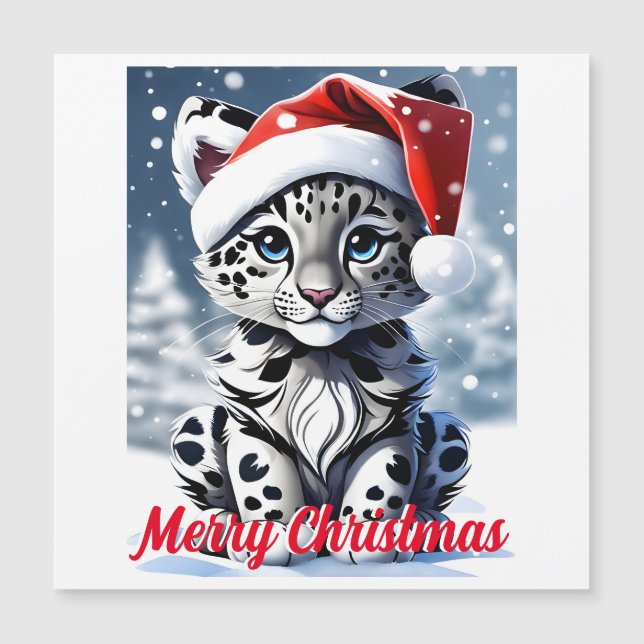 Winter Snowy Santa Cute Snow Leopard Cub Christmas (Front)