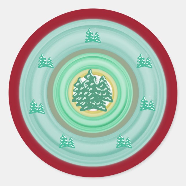 Winter Snowy Trees Classic Round Sticker (Front)