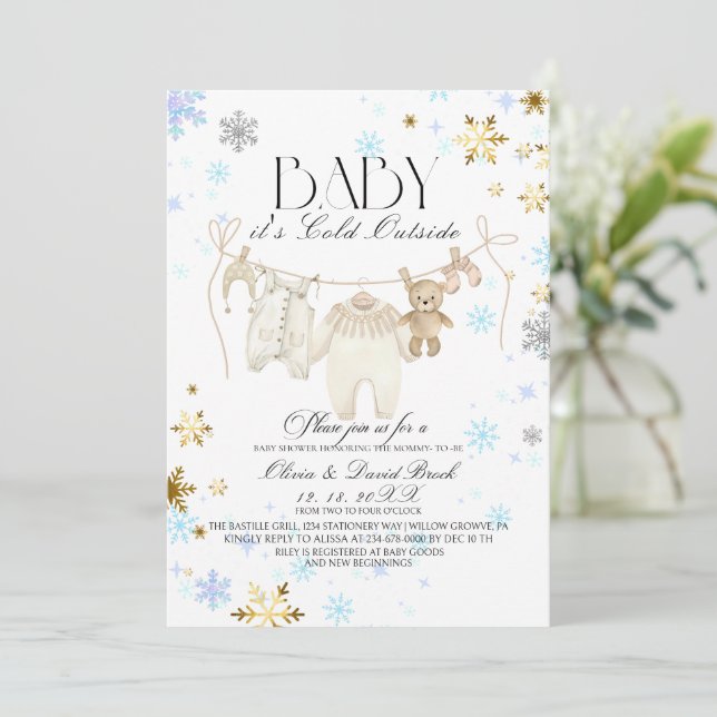 Winter Soft Clothes Line  Baby Shower  Invitation (Standing Front)