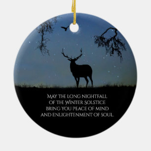 Winter Solstice Blessing with Elk and Raven Ceramic Tree Decoration