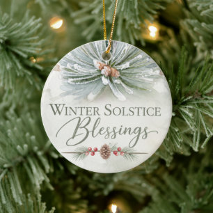 Winter Solstice Blessings Frosty Evergreens Ceramic Tree Decoration
