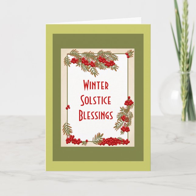 Winter Solstice blessings with rowan red berries Holiday Card (Front)