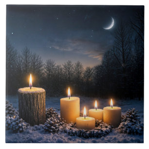 Winter Solstice Candles in the Snow Moon Tile