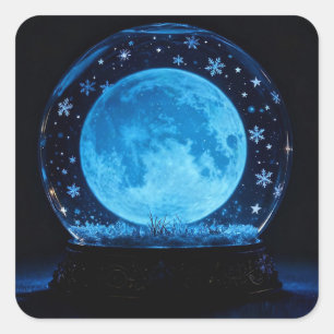 Winter Solstice Full Moon in a Snow Globe Square Sticker