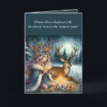 Winter Solstice Goddess and Deer Greeting Card<br><div class="desc">Celebrate the quiet magic of the longest night with this Winter Solstice greeting card, featuring a serene goddess and deer beneath a moonlit forest canopy. This mystical seasonal design is perfect for Yule, pagan holidays, or anyone who cherishes nature’s sacred rhythms. Share blessings of peace, renewal, and wonder with this...</div>