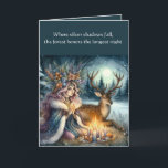 Winter Solstice Goddess and Deer Greeting Card<br><div class="desc">Celebrate the quiet magic of the longest night with this Winter Solstice greeting card, featuring a serene goddess and deer beneath a moonlit forest canopy. This mystical seasonal design is perfect for Yule, pagan holidays, or anyone who cherishes nature’s sacred rhythms. Share blessings of peace, renewal, and wonder with this...</div>