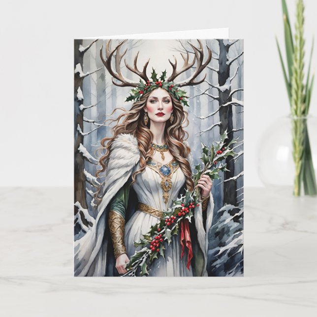 Winter Solstice Goddess in the Forest Holiday Card (Front)