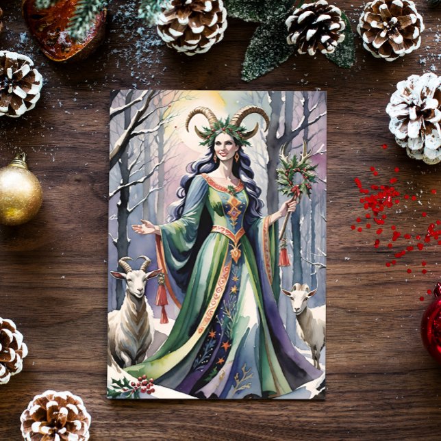 Winter Solstice Goddess Yule Goats in Forest Holiday Card (Creator Uploaded)