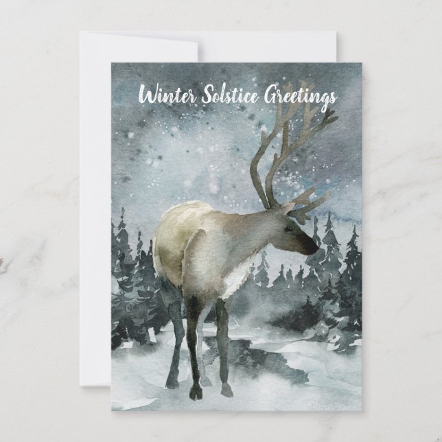 Winter Solstice Greetings Woodland Forest Stag Card (Front)