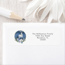 Winter Solstice Holiday Deer Blue White Christmas 