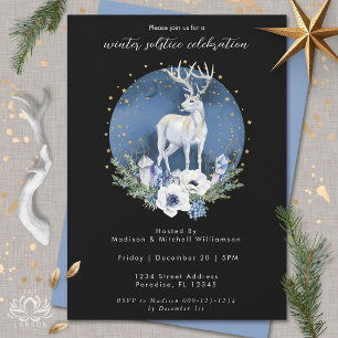 Winter Solstice Holiday Deer Blue White Christmas Invitation