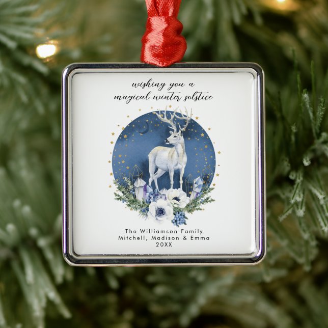 Winter Solstice Holiday Deer Blue White Christmas  Metal Tree Decoration (Tree)