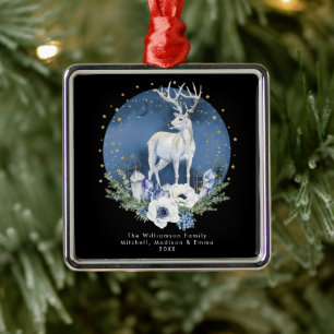 Winter Solstice Holiday Deer Blue White Christmas Metal Tree Decoration