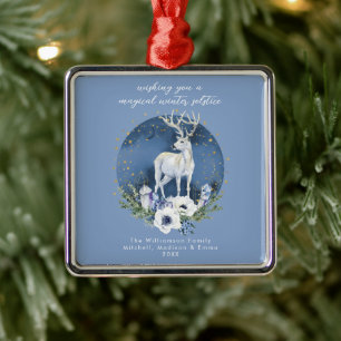 Winter Solstice Holiday Deer Blue White Christmas Metal Tree Decoration