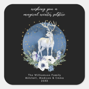 Winter Solstice Holiday Deer Blue White Christmas  Square Sticker