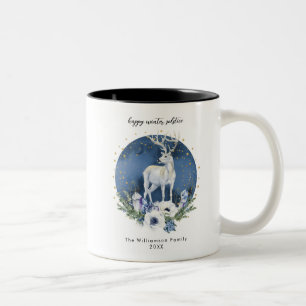 Winter Solstice Holiday Deer Blue White Christmas  Two-Tone Coffee Mug