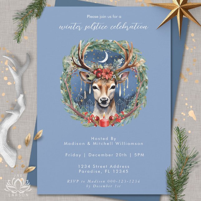 Winter Solstice Holiday Deer Red Berries Christmas Invitation (Creator Uploaded)