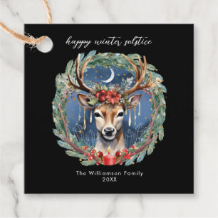 Winter Solstice Holiday Deer Wreath Yule Christmas Favour Tags