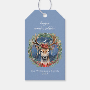 Winter Solstice Holiday Deer Wreath Yule Christmas Gift Tags