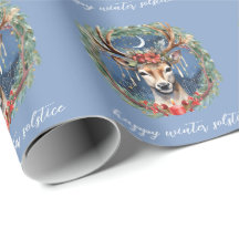 Winter Solstice Holiday Deer Wreath Yule Christmas