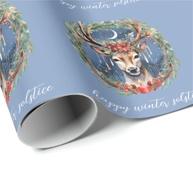 Winter Solstice Holiday Deer Wreath Yule Christmas Wrapping Paper (Roll Corner)