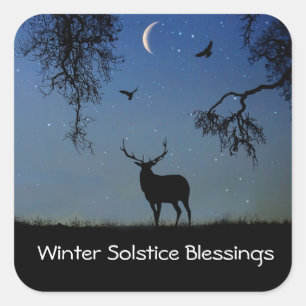 Winter Solstice Holiday Elk Square Sticker