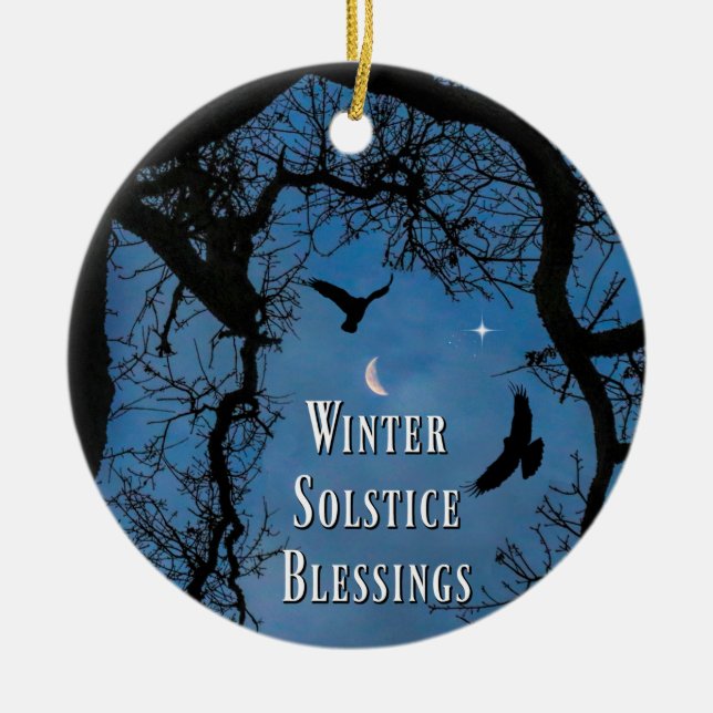 Winter Solstice Holiday Ornament with Ravens (Front)