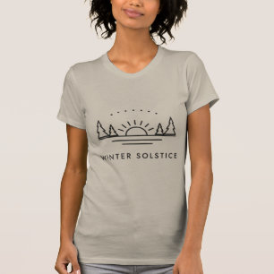 Winter Solstice Low Sun and Pines Linework T-Shirt