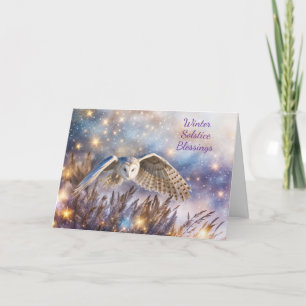 Winter Solstice Magical White Owl Flying Yule  Card