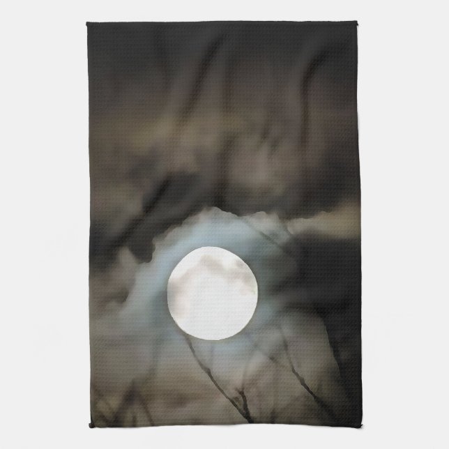 Winter Solstice Moon Celestial Art Tea Towel (Vertical)