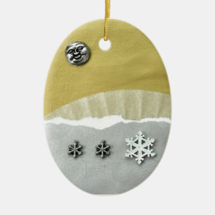 Winter Solstice Morning - collage Ceramic Tree Decoration