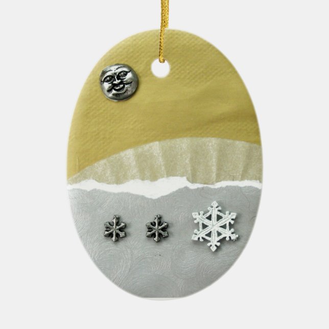 Winter Solstice Morning - collage Ceramic Tree Decoration (Front)
