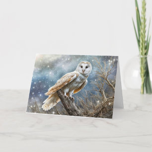Winter Solstice Owl on Tree with a Starry Night  Card