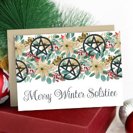 Winter Solstice Poinsettia Pentacles Festive Yule Card