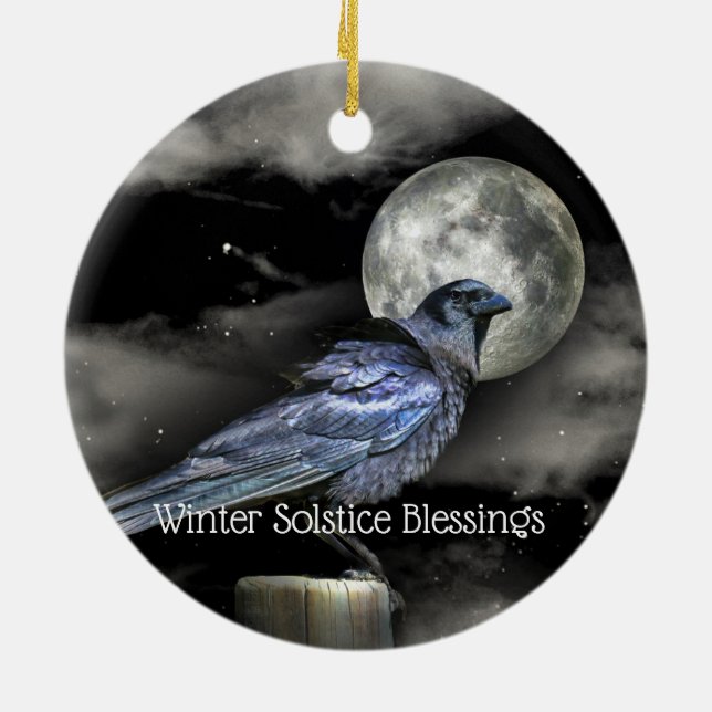 Winter Solstice Raven And Moon Pagan Ceramic Tree Decoration (Back)