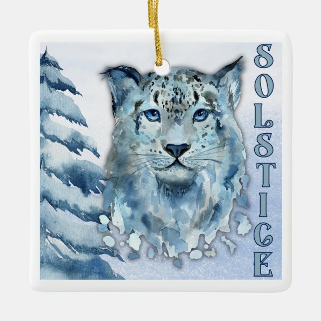 Winter Solstice Snow Leopard Ceramic Ornament (Front)