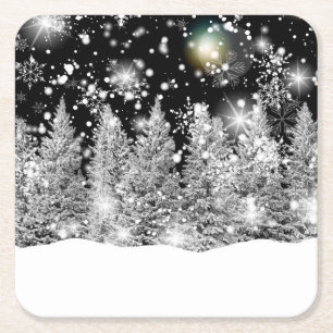Winter Solstice Snowfall  Square Paper Coaster
