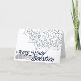 Winter Solstice Snowflake Mandala Blue Silver Holiday Card