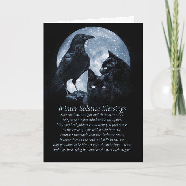 Winter Solstice Spiritual Poem Raven Cats Moon Card (Front)