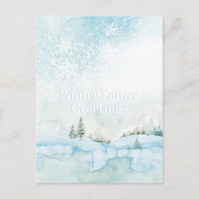 Winter Solstice Watercolor Woodland Winter Scene Postcard (Front)