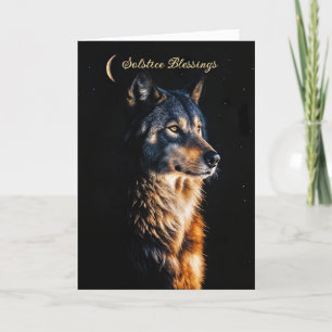 Winter Solstice with Beautiful Wolf Night Holiday Card
