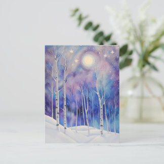 Winter Solstice with Birch Trees Snow Holiday Postcard