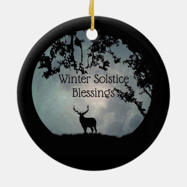 Winter Solstice With Elk and Moon Ceramic Tree Decoration (Back)