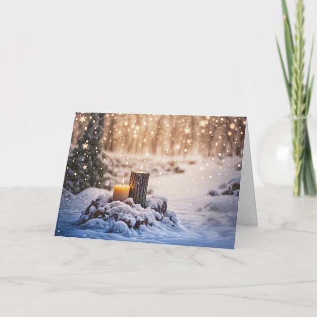 Winter Solstice with Snow and Candles in the Woods Card (Front)