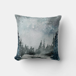 Winter Solstice Woodland Forest Night Sky Scene Cushion